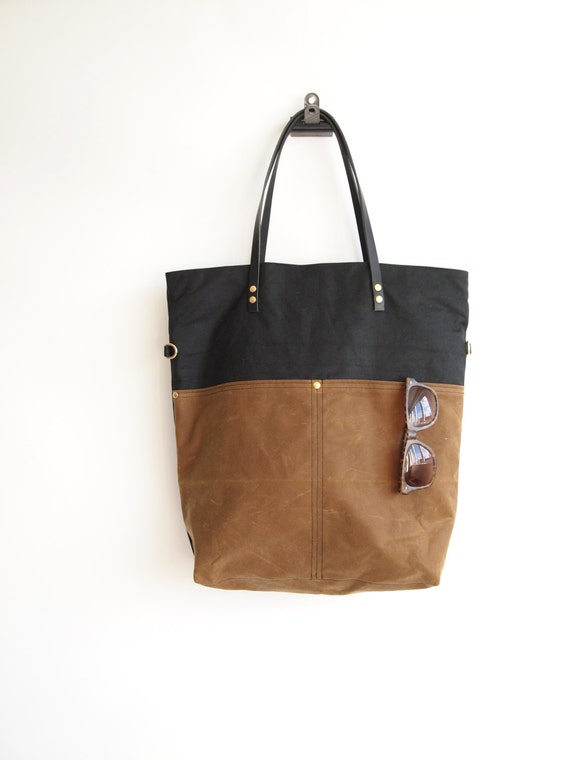 waxed canvas tote with shoulder strap