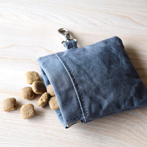 dog treat pouch / dog waste bag carrier /  made from waxed canvas / dog puppy training / waterproof pouch bag / poop bag holder / grey