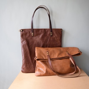 Large Leather tote bag lined with secure zip pocket and convertable cross body strap ,  Saddle Tan colour leather purse by Holm goods