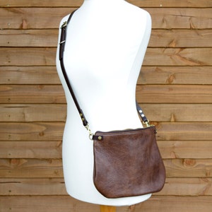 minimalist leather crossbody DAY bag ISLA Walnut Brown adjustable leather strap shoulder purse optional leather tassel by holm goods image 4
