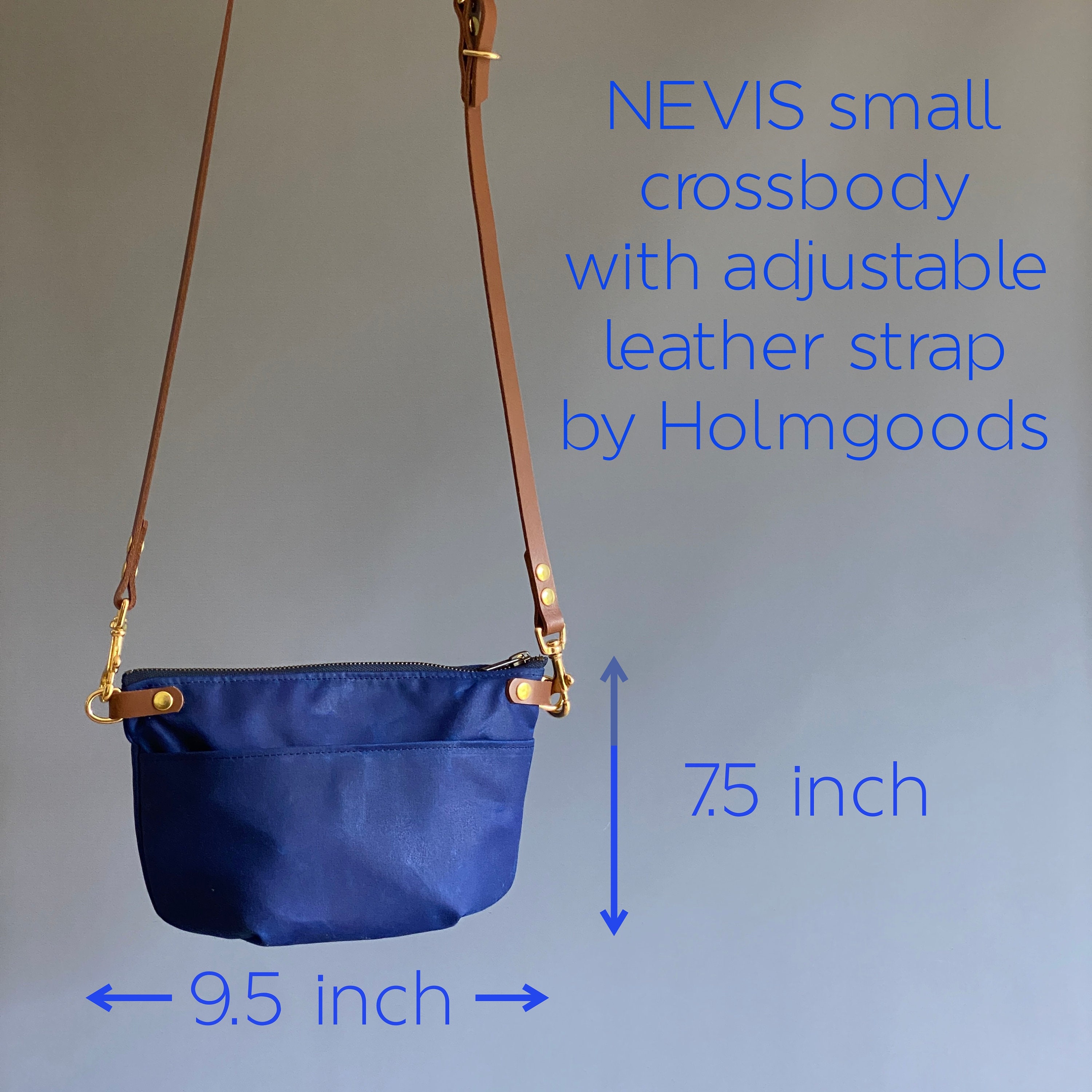 Small Crossbody Bag BLUE Waxed Canvas - NEVIS - Zip Closure