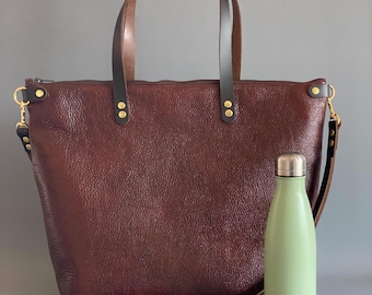 Large Leather Tote Shoulder Bag. Perfect for Work or Stylish Diaper Baby Bag. Expertly Hand Crafted