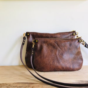 minimalist leather crossbody DAY bag ISLA Walnut Brown adjustable leather strap shoulder purse optional leather tassel by holm goods image 6