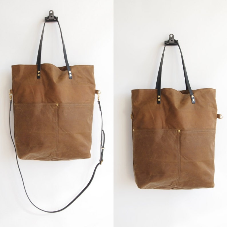 Fold 0ver Waxed CANVAS Cross Body Tote Bag Tan MAREE | Etsy