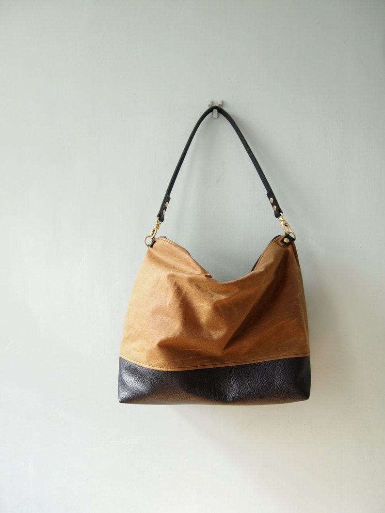 Zipped Crossbody Bag Small SKYE Waxed CANVAS Top and Black | Etsy