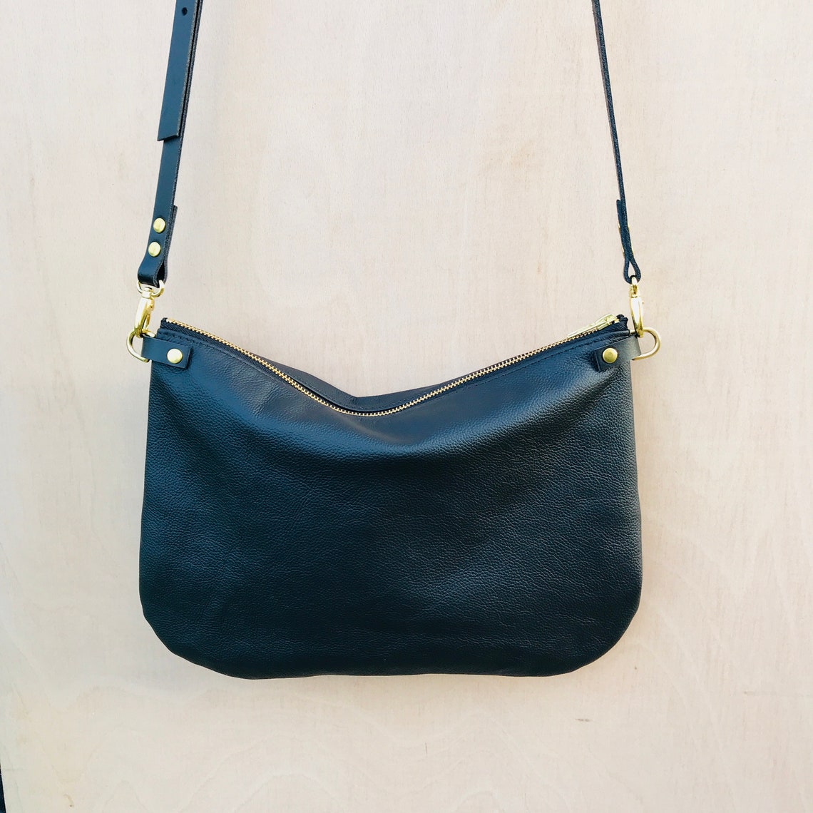 Minimalist leather crossbody bag ISLA DAY BAG Ebony Black | Etsy