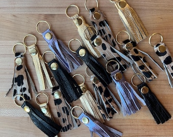 Genuine Leather Tassel Keychain - Rustic Boho Accessory - Cowhide Fringe - Pick Your Tassel