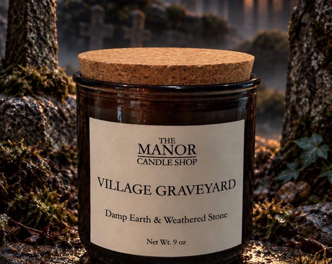 Village Graveyard Candle- Damp Earth & Weathered Stone Scent. Halloween Candle.