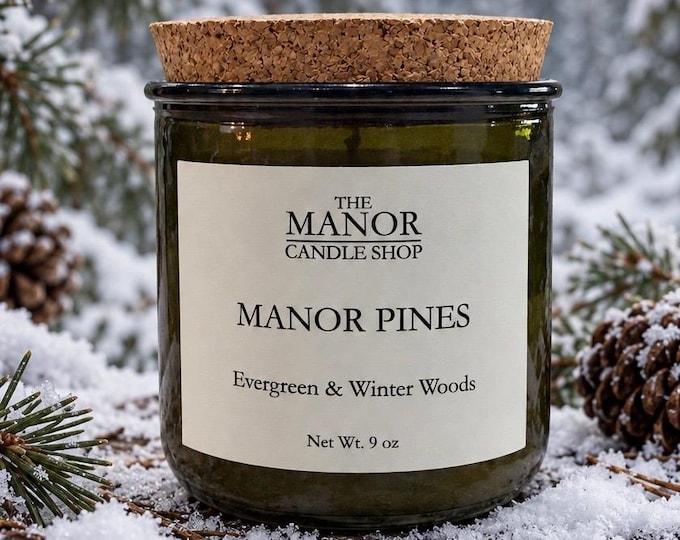 Manor Pines Candle - Evergreen & Winter Woods Scent.
