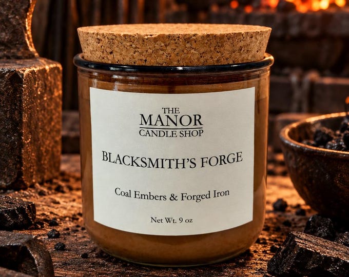 Blacksmith's Forge Candle – Coal Embers & Forged Iron Scent.