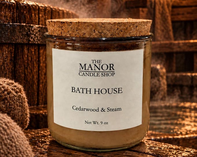 Bath House Candle – Cedarwood & Steam Scent.
