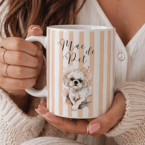 Mãe de Pet Mug Wrap PNG, Dog Mom Sublimation, Peach Stripe Mug Design, Pet Lover Coffee Cup Digital Download