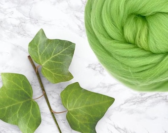 4oz Leaf Green Carded Corriedale Wool Roving: Felting & Spinning Fiber (4oz)