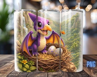 Pterodactyl Dinosaur Tumbler Wrap, Cartoon PNG (Digital Download)