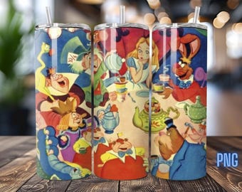 Disney Inspired Tumbler Wrap,  Alice Tea Party  PNG (Digital Download)