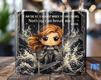 ACOTAR inspired 20oz tumbler wrap, Nesta, Court of Silver Flames