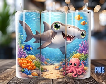 Hammerhead Shark Tumbler Wrap, Underwater Scene PNG (Digital Download)