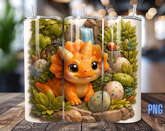 Triceratops Dinosaur Tumbler Wrap, Easter Eggs, Jungle Scene (Digital Download)