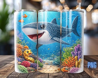 Whale Shark Tumbler Wrap, Underwater Coral PNG (Digital Download)