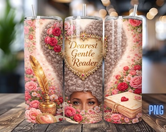 Bridgerton Queen Charlotte Tumbler Wrap, Dearest Gentle Reader PINK PNG (Digital Download)