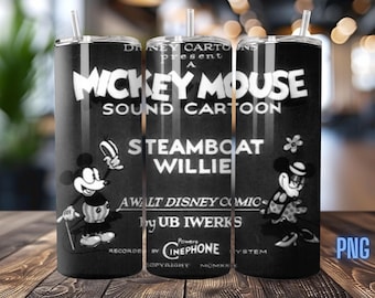 Disney Inspired Tumbler Wrap,  Steamboat Willie  PNG (Digital Download)