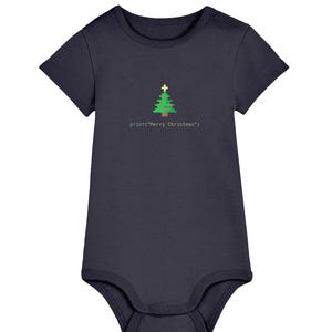 Python Christmas Baby Bodysuit — 8-bit Tree, Organic Cotton Babygrow, Programmer Parent Gift