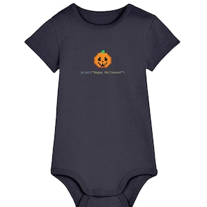 Python Halloween Baby Bodysuit, 8-bit Pumpkin, Organic Cotton Baby Grow, Programmer Gift, Black or French Navy