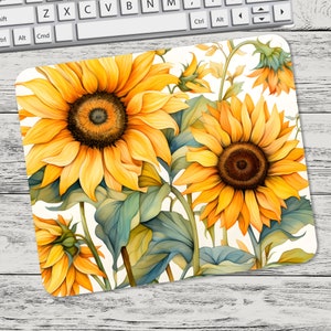 Sunflowers on White Floral Flower Mouse Pad Sublimation Mouse Pad Template Digital Mouse Pad PNG Sublimation Mouse Pad PNG