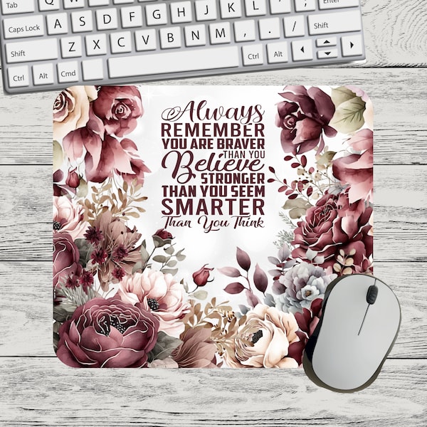 Always Remember Inspiration Affirmation Burgundy Rose Flower Mouse Pad Sublimation Square Round Template  PNG Sublimation Mouse Pad PNG