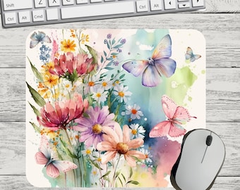 Pastel Daisy Butterfly Floral Flower Mouse Pad Sublimation Square Round Mouse Pad Template Digital Mouse Pad PNG Sublimation Mouse Pad PNG