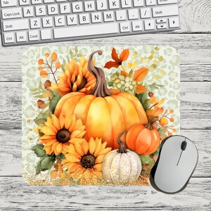 Autumn Pumpkin Sunflower Bouquet Mouse Pad Sublimation Square Round Mouse Pad Template Digital Mouse Pad PNG Sublimation Mouse Pad PNG