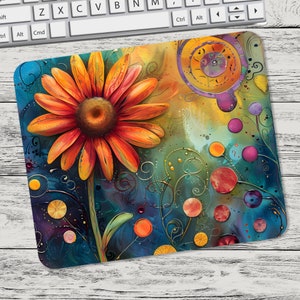 Vibrant Whimsical Sunflower Flower Mouse Pad Sublimation Design, Mouse Pad Sublimation, Square Mouse Pad, Digital Mouse Pad PNG, Tumbler