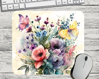 Flower and Butterflies Mouse Pad Sublimation, Square Round Mouse Pad Template, Digital Mouse Pad PNG, Sublimation Mouse Pad PNG, Flower PNG