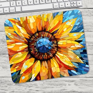 Stained Glass Sunflower 4 Floral Flower Mouse Pad Sublimation Mouse Pad Template Digital Mouse Pad PNG Sublimation Mouse Pad PNG