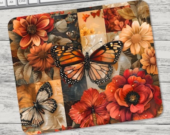 Butterfly with Poppy Mums Flowers Mouse Pad Sublimation Design, Mouse Pad Sublimation, Square Mouse Pad, Digital Mouse Pad PNG, Tumbler