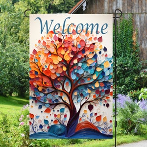 3D Whimsical Tree 7 Welcome Flag 12x18 Garden Flag Sublimation Design, Digital Download, Sublimation Graphics PNG, Tree png