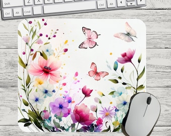 Butterfly Pink Wildflower Floral Flower Mouse Pad Sublimation Square Round Mouse Pad Template Digital Pad PNG Sublimation Mouse Pad PNG