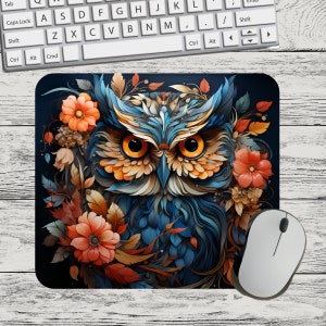 Owl Colorful Flowers Mouse Pad Sublimation Square Round  Template Digital Mouse Pad PNG Sublimation Mouse Pad PNG, Owl png