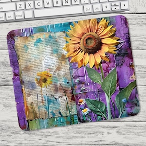 Sunflower on Journal Purple Paper Mouse Pad Sublimation Design, Mouse Pad Sublimation, Square Mouse Pad, Digital Mouse Pad PNG, Tumbler
