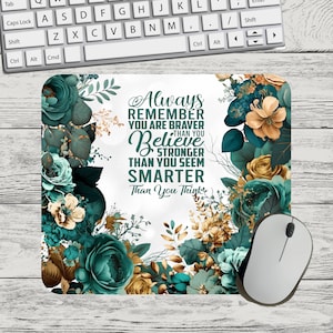 Always Remember Inspiration Affirmation Teal Blue Rose Flower Digital Download Mouse Pad Sublimation Square Round Template PNG Mouse Pad PNG