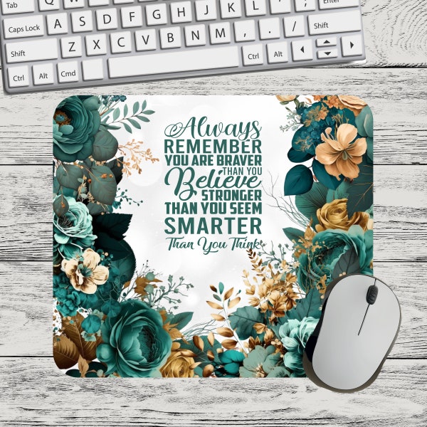Always Remember Inspiration Affirmation Teal Blue Rose Flower Mouse Pad Sublimation Square Round Template  PNG Sublimation Mouse Pad PNG