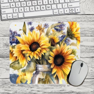 Sunflower Blue Floral Flower Jar Mouse Pad Sublimation Square Round Mouse Pad Template Digital Mouse Pad PNG Sublimation Mouse Pad PNG