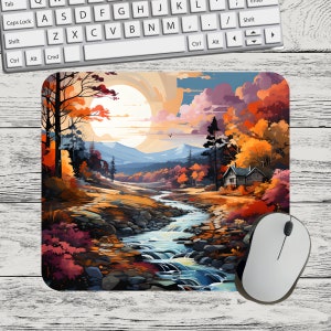 Autumn Country Landscape Woods Trees Mouse Pad Sublimation Square Round Mouse Pad Template Digital Mouse Pad PNG Sublimation Mouse Pad PNG