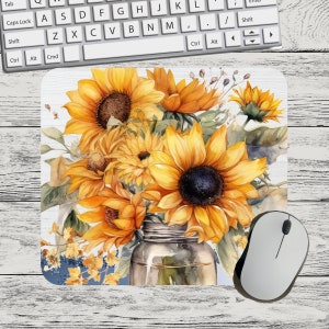 Sunflower Floral Flower Jar Mouse Pad Sublimation Square Round Mouse Pad Template Digital Mouse Pad PNG Sublimation Mouse Pad PNG Flower PNG