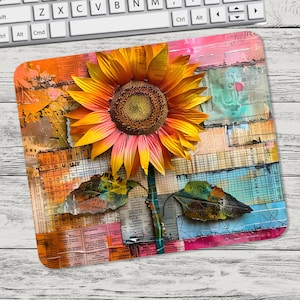 Sunflower on Journal Paper Mouse Pad Sublimation Design, Mouse Pad Sublimation, Square Mouse Pad, Template, Digital Mouse Pad PNG, Tumbler