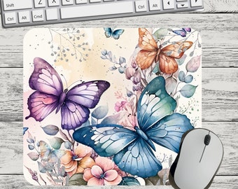 Blue Purple Butterfly Floral Flower Mouse Pad Sublimation Square Round Mouse Pad Template Digital Mouse Pad PNG Sublimation Mouse Pad PNG