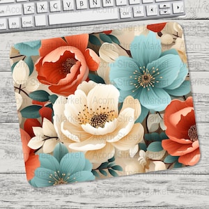 Watercolor Flower Mix Cream Blue Peach Mouse Pad Sublimation Square Round Mouse Pad Template Digital Mouse Pad PNG