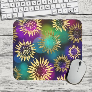 Gold Foil Sunflower Flower Mouse Pad Sublimation, Square Round Mouse Pad Template Digital Mouse Pad PNG Sublimation Mouse Pad PNG Flower PNG