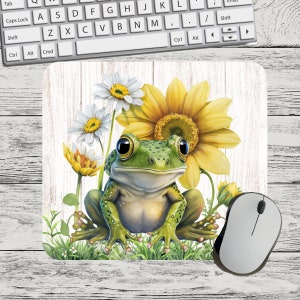 Cute Frog W Sunflower Flower Mouse Pad Sublimation Square Round Mouse Pad Template Digital Mouse Pad PNG Sublimation Mouse Pad PNG