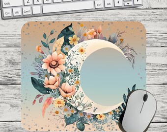 Boho Moon Celestial Flower Mouse Pad Sublimation Square Round Mouse Pad Template Digital Mouse Pad PNG, Sublimation Mouse Pad PNG Flower PNG